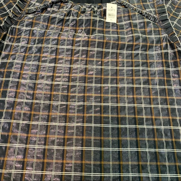 Loft plaid shimmer ruffle trim blouse size XL - Picture 12 of 16